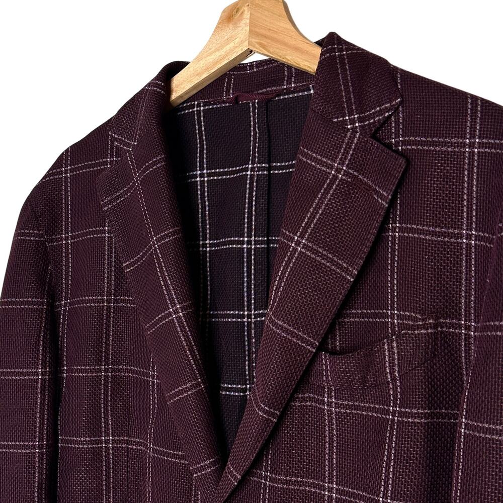 L.B.M. 1911 Tailored Burgundy Red Windowpane Blazer Jacket Size 52R - Picture 5 of 12